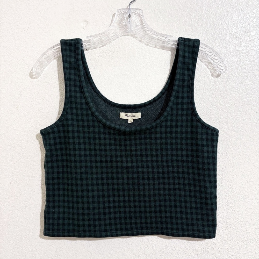 Madewell Jacquard Long Sleeve Cardigan & Tank Twin Set in Gingham Forest Green - Picture 9 of 14
